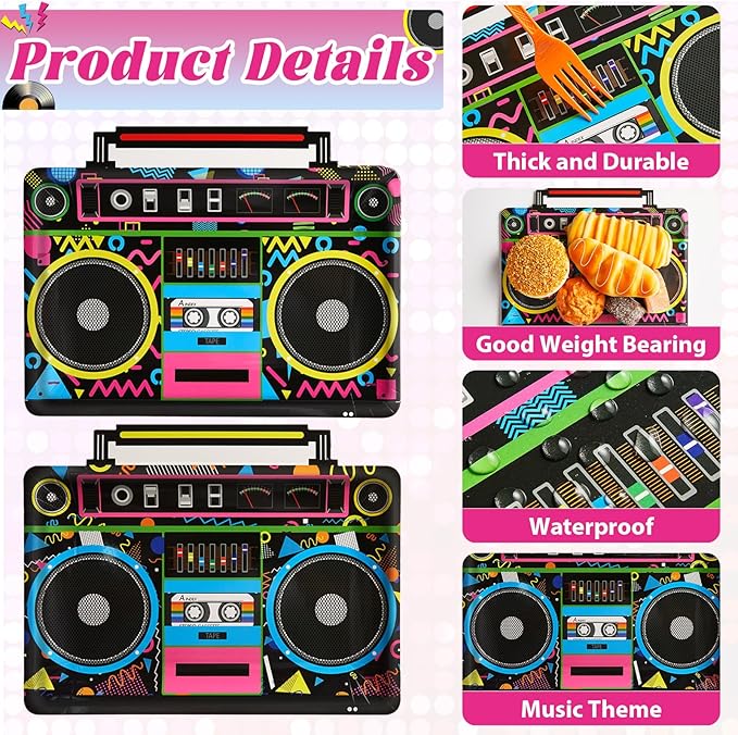 50Pcs Radio Boombox Shaped Plates 80s 90s Party Decorations Music Theme Birthday Decorations Retro Radio Boombox Paper Dinner Plates Hip Hop Party Tableware for Disco Retro Hip Hop Theme Birthday