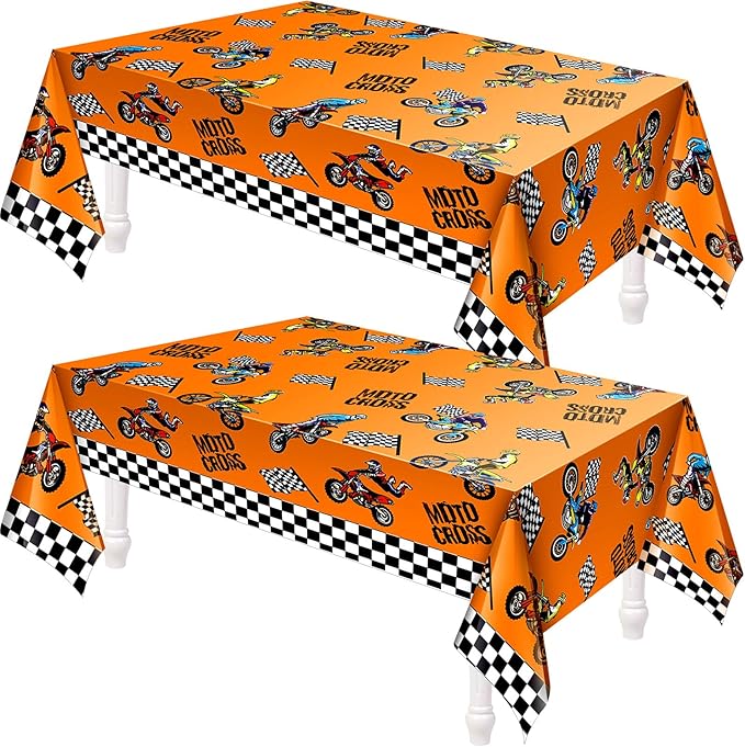 Patelai Dirt Bike Birthday Party Decorations Tablecloths Motorcycle Dirt Bike Theme Table Covers Checkered Racing Baby Shower Party Favor Supplies(2 Pieces)