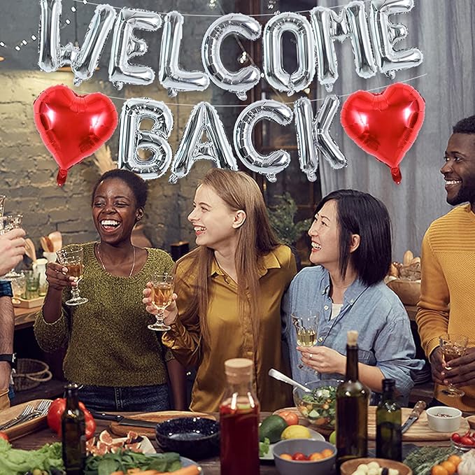 TONIFUL Welcome Back Balloons,16 Inch Silver Welcome Back Foil Balloons Banner Welcome Back Party Decorations for Homecoming Party Decorations House Warming Party Family Gathering Supplies