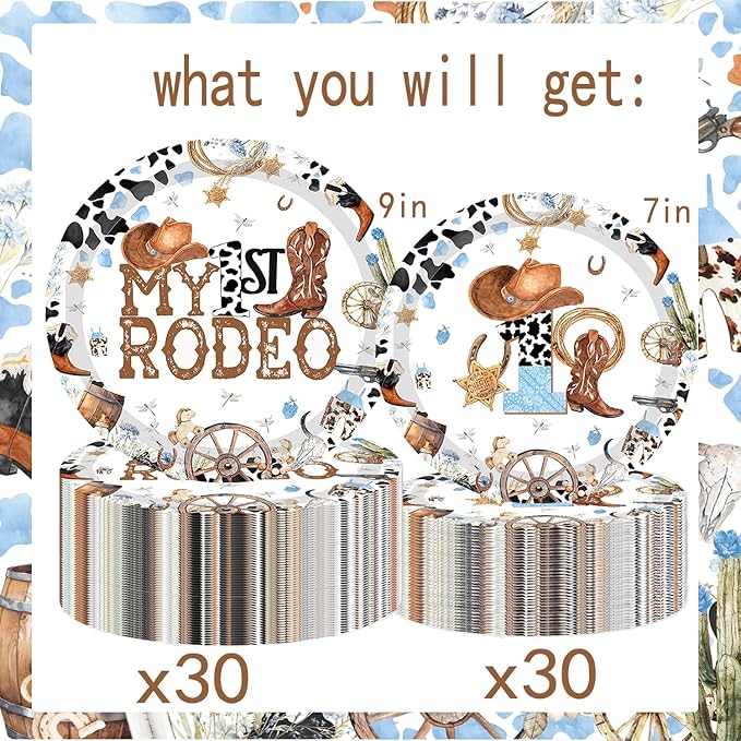My 1st Rodeo Western Cowboys Birthday Paper Plates My First Rodeo Birthday Party Supplies Cowboys 1st Rodeo Bday My First Rodeo Baby Shower Decor serve 30 guests