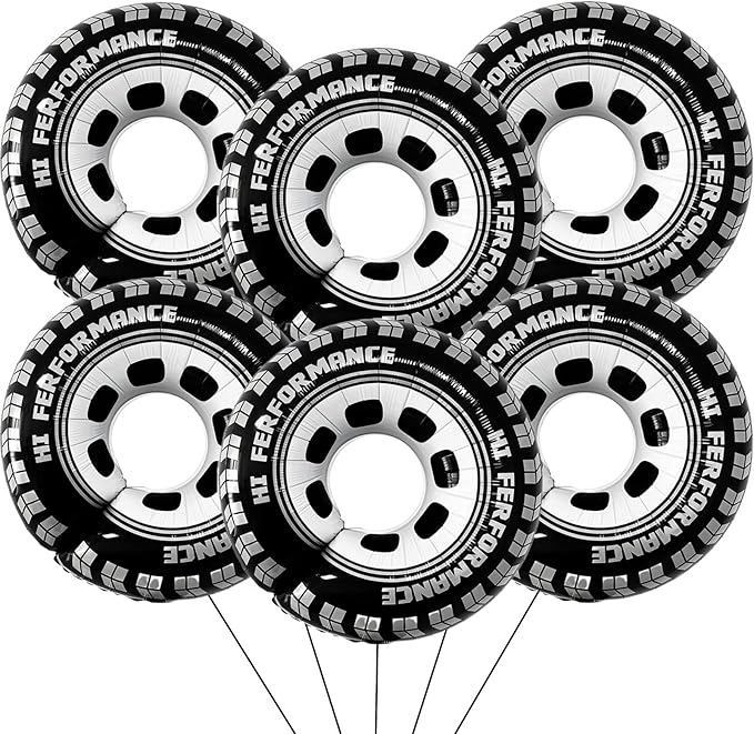 30 Inch Wheel Balloons, Race Car Tire Balloons, Racing Cars Wheels Theme Birthday Party Decorations Supplies for Men and Boys 6Pcs