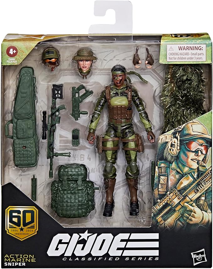 G.I. Joe Classified Series 60th Anniversary Action Marine - Sniper, Collectible 6 Inch Action Figure with Ghillie Suit and 19 Accessories