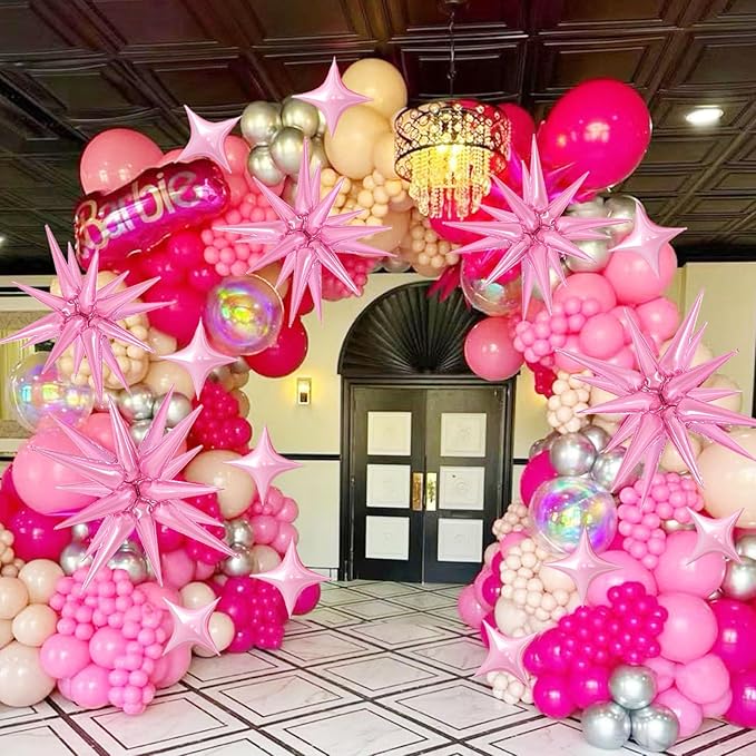 20 Pcs Star Balloons Explosion Foil Balloon- 12 Point 27”22”Pink Spike Balloons and Four Pointed Star Balloon for Party Supplies Christmas Birthday Wedding Photo Booth (Pink)