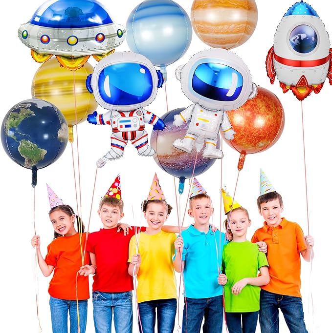 16 Pieces Galaxy Space Balloons - Large Outer Themed Decorations Rocket Spaceship Astronaut Planet Foil Balloons for Kids Birthday Baby Shower Party Supplies