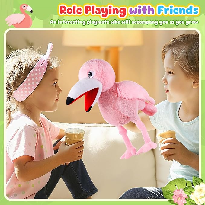 Animal Hand Puppets 11 Inch Bird Plush Toucan Owl Eagle Parrot Flamingo Peacock Puppet Toys Role-Play Puppets for Kids Storytelling Imaginative Pretend Play Teaching Preschool(Flamingo)