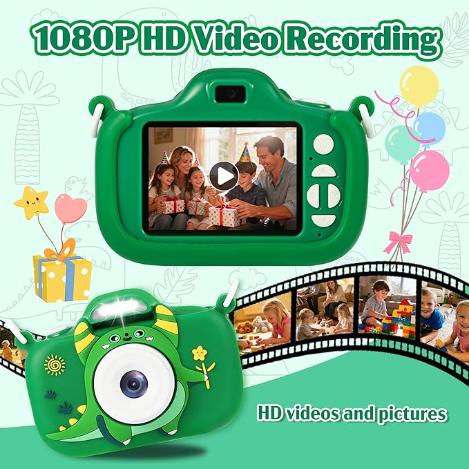 Kids Camera Toys for 3-9 Year Old Girls Boys. 2.4-inch Screen Children's Digital Camera with Fill Light,Christmas/Birthday Gift for Children.Comes with a 64G TF Card, Silicone Protective case/Lanyard