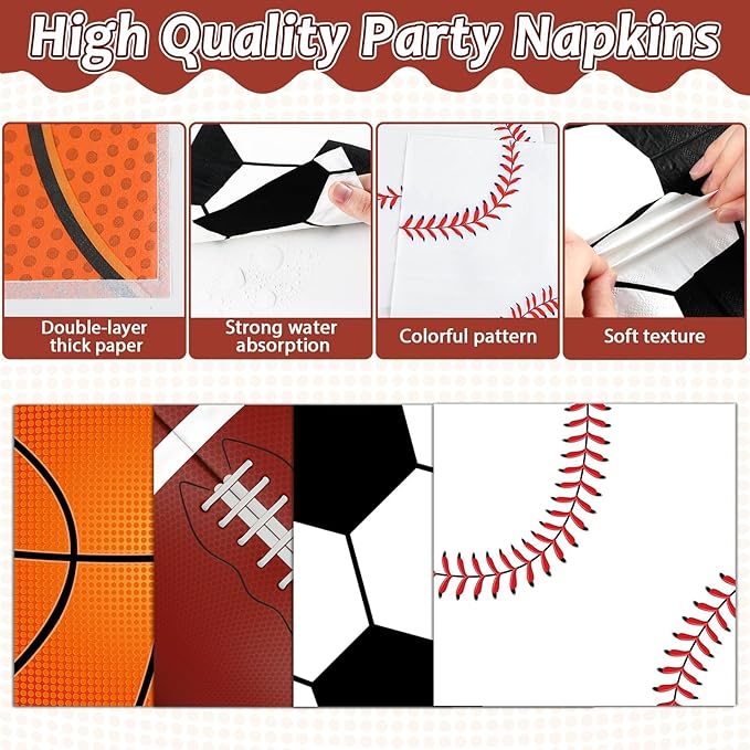 96 Pcs Sports Party Decoration Sport Plates and Napkins Basketball Football Baseball Dessert Cake Tableware Supplies Rugby Theme Activities Game Disposable Paper Party Dinnerware Favor