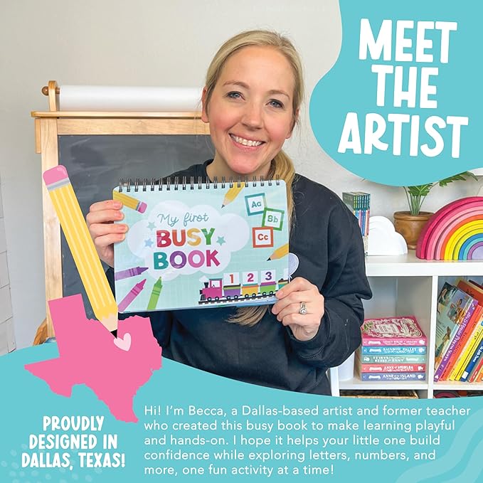 Hadley Designs My First Busy Book Toddlers 3-5, Montessori Preschool Learning Activities Age 4-5, 174 Pcs Velcro Busy Book, Travel Toys Airplane Car Quiet Time, Sensory Toys, Easter Gifts for Kids