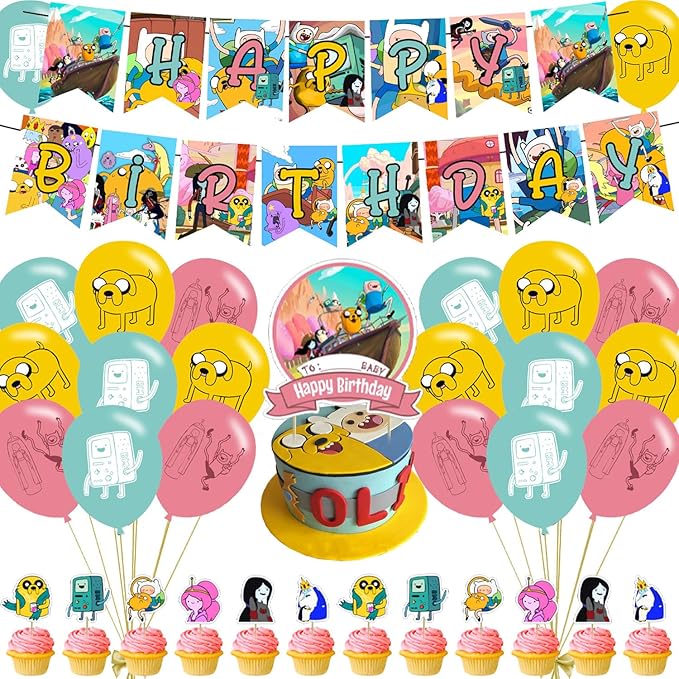 Time of Adventure Party Decorations,Adventure Birthday Party Supplies Includes Banner- Cake Topper - 24 Cupcake Toppers - 18 Balloons