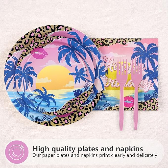 96 Pcs Jersey Shore Party Decorations Cheetah Print Birthday Paper Plates and Napkins Jersey Shore Themed Tableware Set for Girls Women Leopard Print Birthday Party Supplies, Serves 24