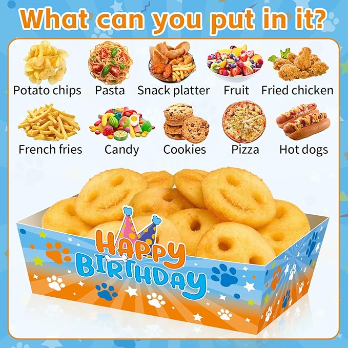 25Pcs Blue Dog Disposable Paper Food Trays for Blue Dog Theme Birthday Party Supplies Baby Shower Decorations