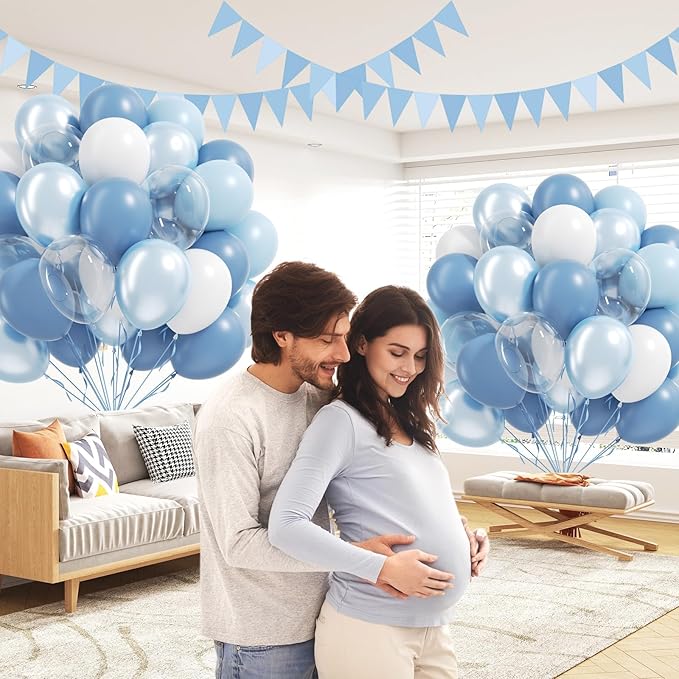 60pcs Dusty Blue Balloons 12inch with Clear Pastel Pearl Blue and White Balloons for Wedding Bridal Baby Shower Shower Birthday Party Decorations