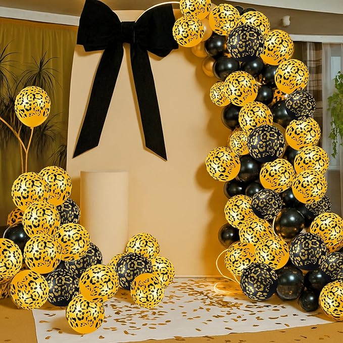 Gejoy 36 Pcs Cheetah Balloons Leopard Print Balloons 12 Inch Spots Latex Leopard Jungle Animal Decorations for Cheetah Zoo Theme Birthday Party Supplies (Gold,Black)
