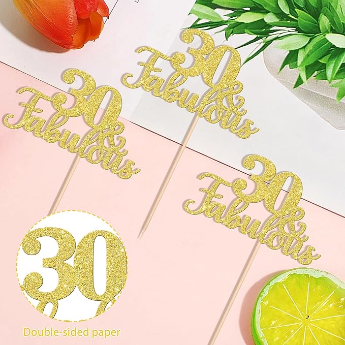 12 PCS 30 and Fabulous Centerpiece Sticks Double Sided Happy 30th Birthday Table Flower Centerpieces Sticks Cheers to 30 Floral Decorations for 30th Birthday Anniversary Party Supplies Gold