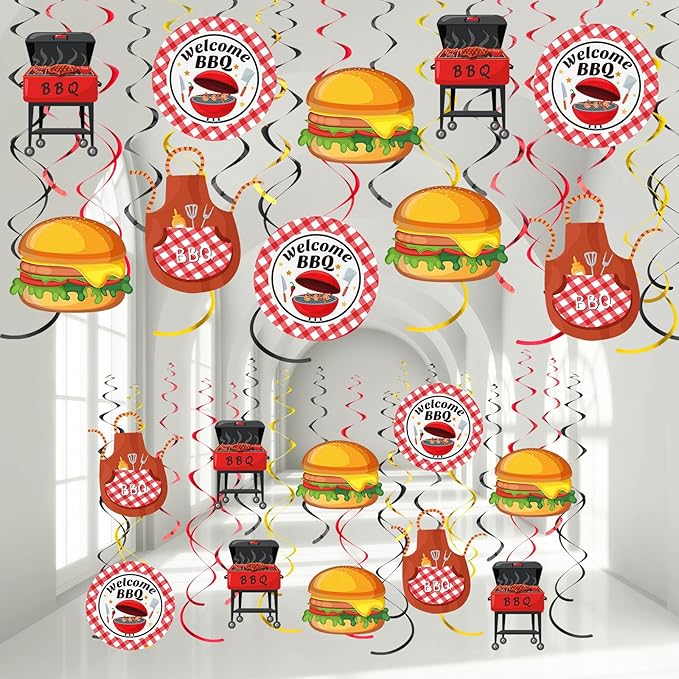 Ireer 54 Pcs Summer Picnic Party Hanging Decor Picnic Birthday Hanging Swirl BBQ Decoration Swirls for Barbecue Decor for Summer BBQ Birthday Carnival Party Supplies Decoration(Basic)