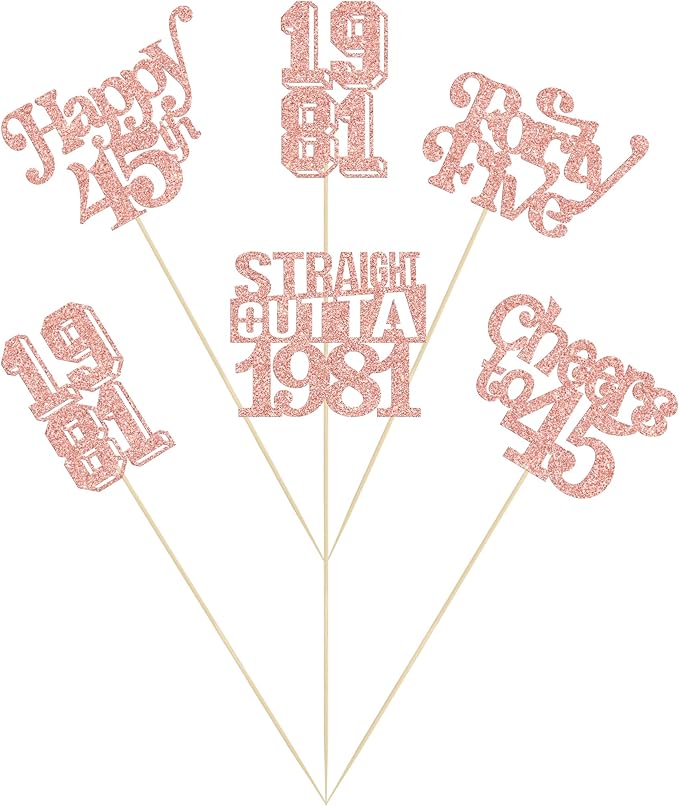 Gyufise 15Pcs Happy 45th Birthday Centerpiece Sticks Forty Five Straight Outta 1981 Table Flower Centerpieces Sticks Cheers to 45 Decorations for 45th Birthday Party Supplies Rose Gold