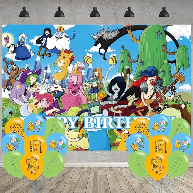 Time of Adventure Birthday Party Decoration,Adventure Party Photo Background 5 x 3 FT and 18 Pcs Balloon,Time Merch Party Backdrop Supplies