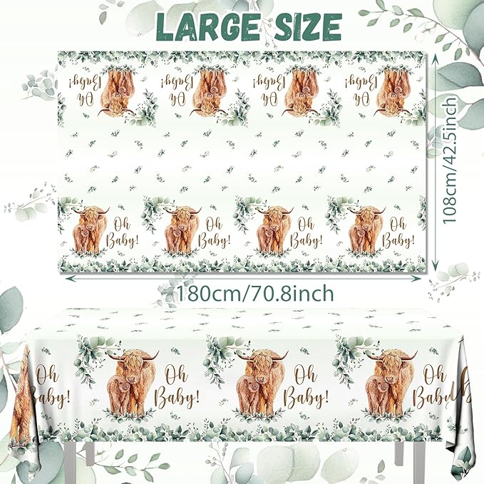 HAKOTI Highland Cow Baby Shower & Birthday Decorations, 3Pack Cow Tablecloth Farm Animal Theme Party Table Cover