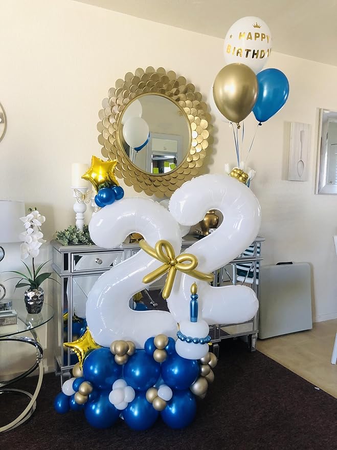 40 Inch Number 8 Balloon, White 8 18 28 80 Birthday Balloons for Men Boys, 8th Birthday Decorations Party Supplies, Wedding, Graduations