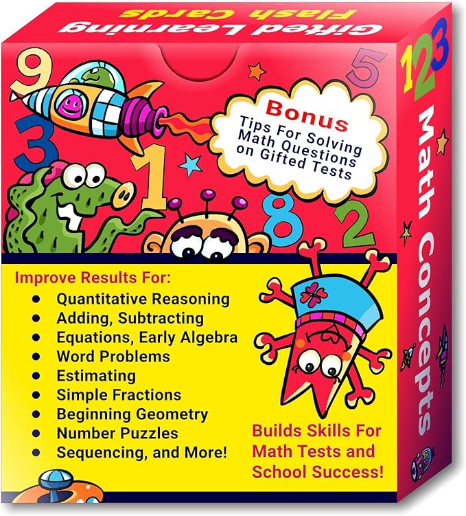 TestingMom.com Gifted Learning Flash Cards – Math Concepts for 1st Grade - 2nd Grade – Addition, Subtraction, Fractions, and More for Grade 1 - Grade 2 CogAT Test, Iowa Test, NYC Gifted and Talented