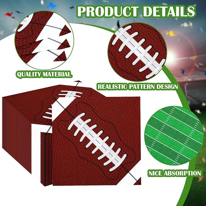 100 Pcs Football Napkins Football Party Decorations 4 Designs Sports Napkins Party Supplies for Sports Game Day Birthday Events Supplies Birthday Tailgate Decorations