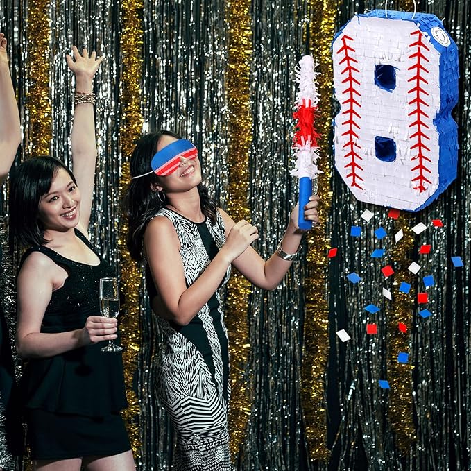 HyDren Baseball Piñata Baseball Party Decorations Number Piñata with Bat, Blindfold and Confetti, 16 Inch Sports Themed Birthday Party Supplies for Celebration Events(Number 8)