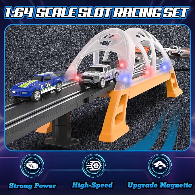 Slot Car Race Track Sets for Boys,Race Car Track with 4 High-Speed Slot Cars,Battery or Electric Car Track,Dual Racing Game Lap Counter Track Sets,Toys Gifts for Boys Girls Ages 4 5 6 7 8-12
