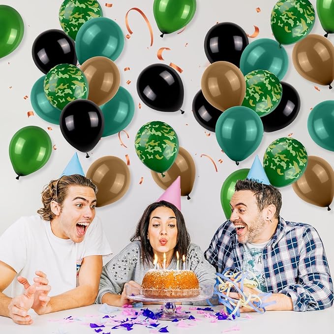 Green and Brown Balloons, 12inch Camouflage Balloon Camo Balloons Brown Dark Green Black Ballons For Army Party Decorations Birthday Party Hunting Camping Jungle Themed Supplies