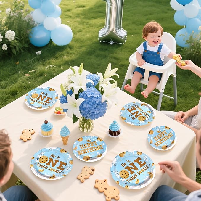 96Pcs Milk and Cookies 1st Birthday Decorations One Sweet Cookie Birthday Plates and Napkins Chocolate Chip Cookies and Milk Drinks Tableware Set for Boy One Year Old birthday Party Supplies Serves 24