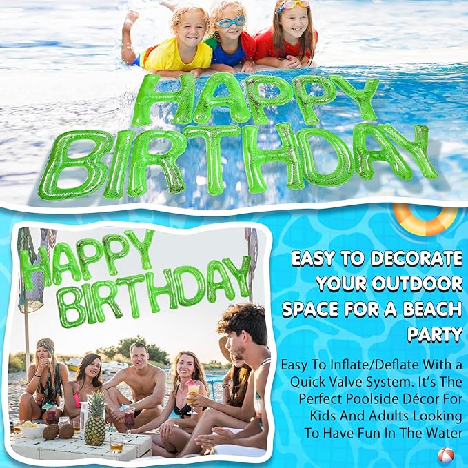Shappy 20'' Happy Birthday Pool Large Floating Letter Balloons with Adhesive Dots Inflatable Pool Decorations for Summer Birthday Party