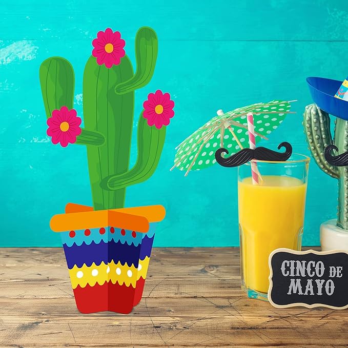 Zonon 12 Pcs Cactus Party Decorations Mexico Back to School Honeycomb Table Centerpieces Mexican Garland Cutouts for Fiesta Baby Shower Favor Cactus Theme Classroom Birthday Party Supplies