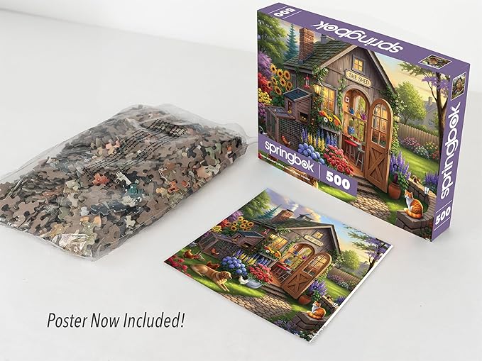 Springbok The Garden Shed 500 Piece Square Jigsaw Puzzle for Adults - Poster Now Included - Garden and Floral - Unique Cut Pieces - Made in USA