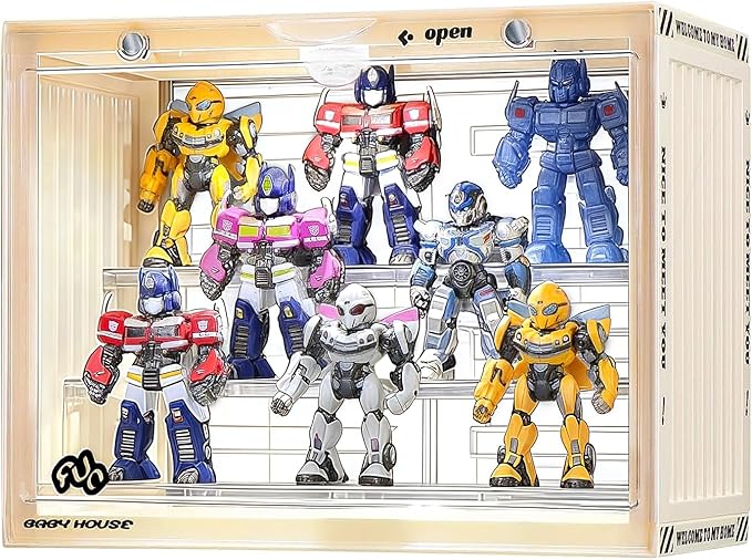Acrylic Display Case for Action Figures - Stackable Collector Case with LED Lights, Magnetic Door, Detachable Shelves, Dustproof 13.4" x 9" x 12.4" Showcase for Collectibles