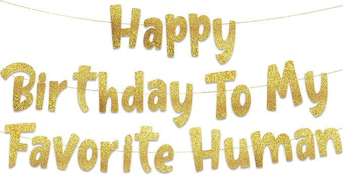 Pre-Strung Happy Birthday To My Favorite Human - Funny Birthday Gold Glitter Banner - Funny Birthday Decorations for Men and Women - Party Supplies and Gifts