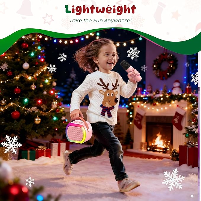 Mini Karaoke Machine with 2 Wireless Microphones, Kids Portable Karaoke Machine for 3, 4, 5, 6, 7, 8, 9, 10, 11, 12+ Year Old, Best Birthday Christmas Toy Gift-Stocking Stuffers for Girls
