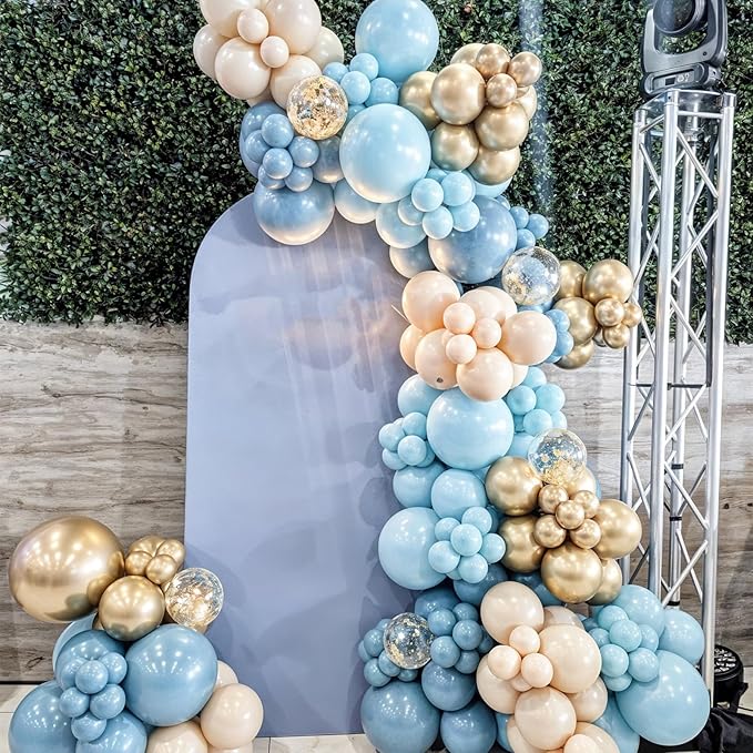 Dusty Blue Gold Balloons,12 Inch Pastel Baby Blue Sand White and Gold Latex Balloons for Boy Baby Shower Bridal Shower Baby Party Decorations