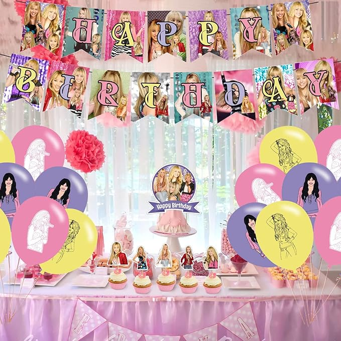 DOSSEL Hannah Singer Montana Music Theme Birthday Party Supplies Includes Birthday Banner, Cupcake Toppers, Cake Topper, Latex Balloons for Kids Adults Fans Party Decor