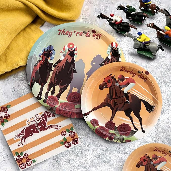 180Pcs Kentucky Derby Day Party Supplies Serve 60, Disposable Derby Horse Paper Plates and Napkins Set for Kentucky Derby Decorations Horse Birthday Party