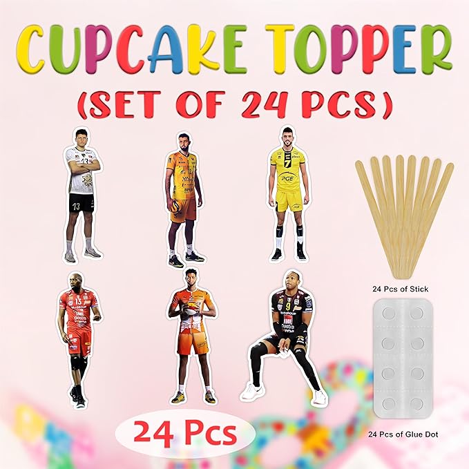 Volleyball Cupcake Topper – Sports Theme Cupcake Topper for Birthday Celebrations and Team Parties, Volleyball Inspired Decorative Cake Topper for Dessert Tables.