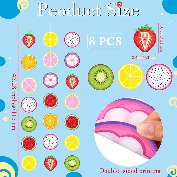 Duraaamo 8 Packs Fruit Party Banner Decorations Twotti Frutti Paper Garland Dancing Frutti Paper Hanging Cutouts Summer Theme Banners for Summer Theme Birthday Party Supplies Decor(Fruit)