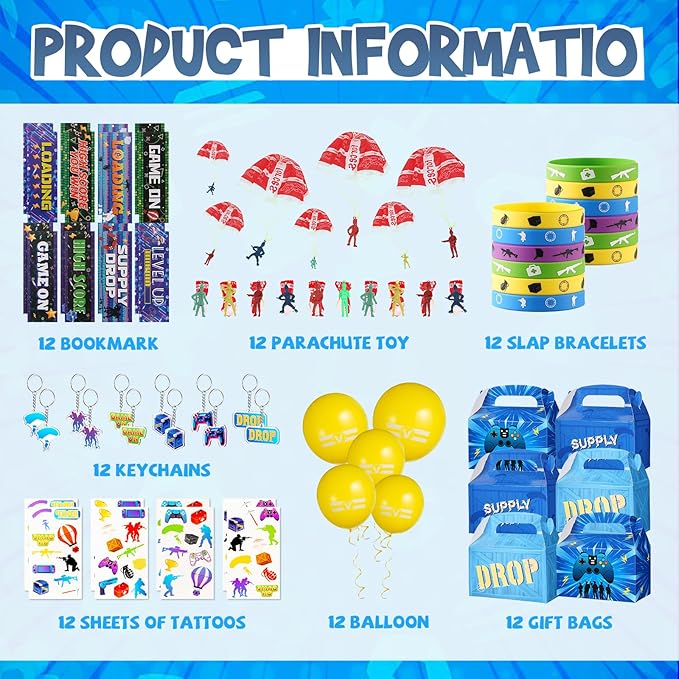 Vanblue 84pcs Video Game Party Favors Gaming Birthday Decorations,Game Theme Gifts Boxes Party Birthday Supplies Gift Bags Sets Military Supply Loot Box,Goodie Bag Stuffers Rewards Gifts