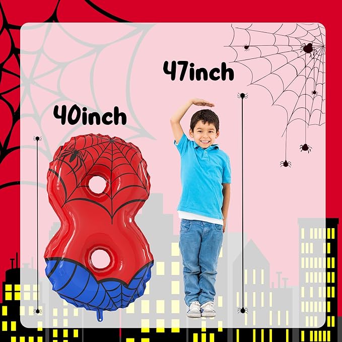 40 Inch Giant Spider Theme Number Foil Balloons - Large Number 8 Balloons for Kids' Birthday Anniversary Party Decorations Supplies (Numbers 0-9 Available)