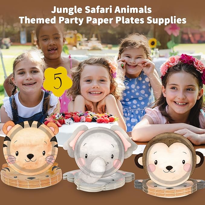 60 Count Jungle Animal Party Plates Safari Animal Shaped Paper Plates Zoo Jungle Them Disposable Party Decorations Wild Safari Tableware for Birthday Baby Shower Favor Favor Supplies