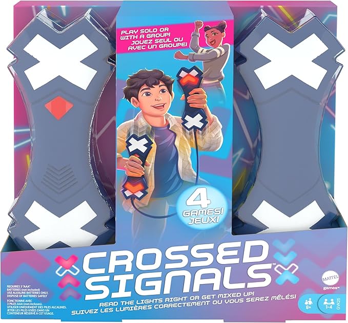 Mattel Games Crossed Signals Electronic Action Game with 4 Light Wands, Play Solo or with Up to 4 Players, Ages 8+, Improve Hand-Eye Coordination and Reaction Time