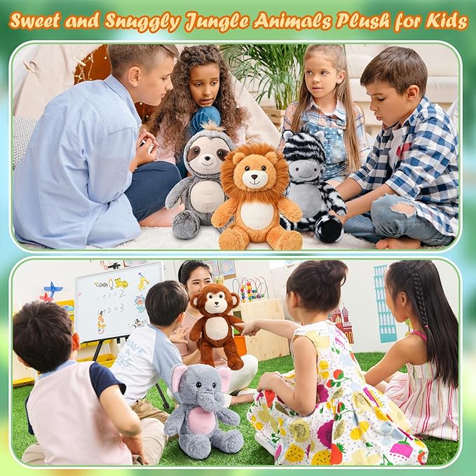 Civaner 7 Pcs Stuffed Animals Bulk 12.5 Inch Cute Soft Animal Plush Toys for Kids Birthday Gifts Baby Shower Party Decorations(Bright Color,Forest)