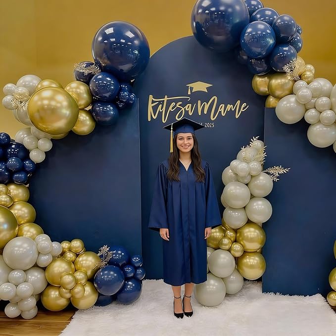 Navy Blue and Gold Balloons, 12 Inch Dark Blue and Gold Double Stuffed Pearl White Sand Balloons for New Year Graduation Mens Birthday Retirement Party Decorations