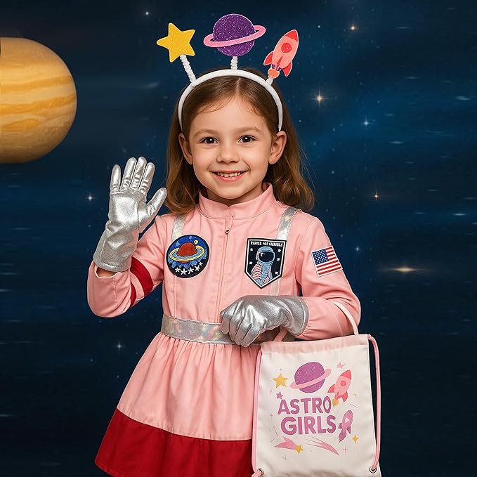 Kids Astronaut Costume Set for Girls – Space Costume Dress with Accessories for Halloween, Career Day & Dress Up Play