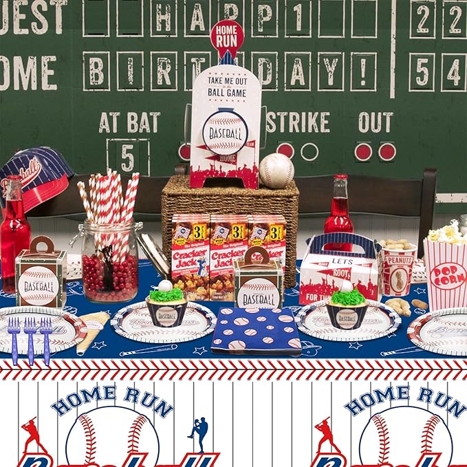 Baseball Party Decorations - 81Pcs Baseball Plates and Napkins Sets, Tablecloth, Blue Forks for Sports Fans Kid Adult Birthday Party Supplies, Serve 20