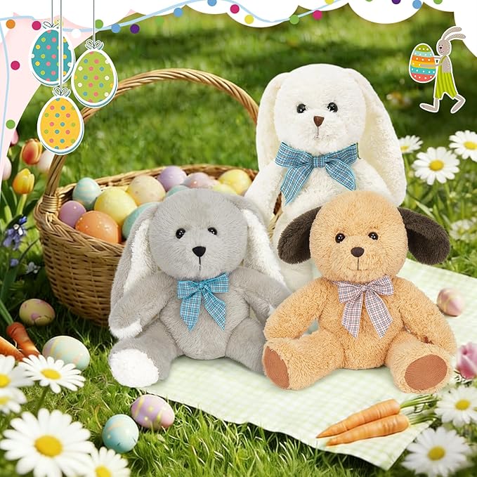 MaoGoLan 5 Pack Soft Stuffed Animals Bulk for Easter 13'' Cute Plush Toys Party Favors Bundle for Kids Teens Girls - Teddy Bear, Floppy Bunnies, Dog, Cat - Baby Shower Decor