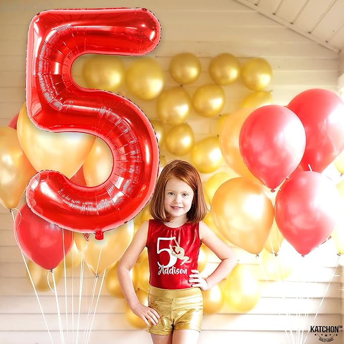 KatchOn, Red Number 5 Balloon - 40 Inch | Happy 5th Birthday Balloons, 5 Year Old Birthday Balloons | Mylar 5 Year Old Balloon For Boy | Red 5 Balloon Numbers for 5th Birthday Decorations for Boys